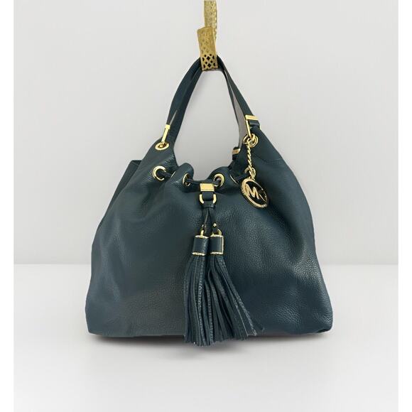 Michael Kors Handbags - Michael Kors Navy Blue Camden Drawstring Leather Shoulder Bag Tassel Satchel MK